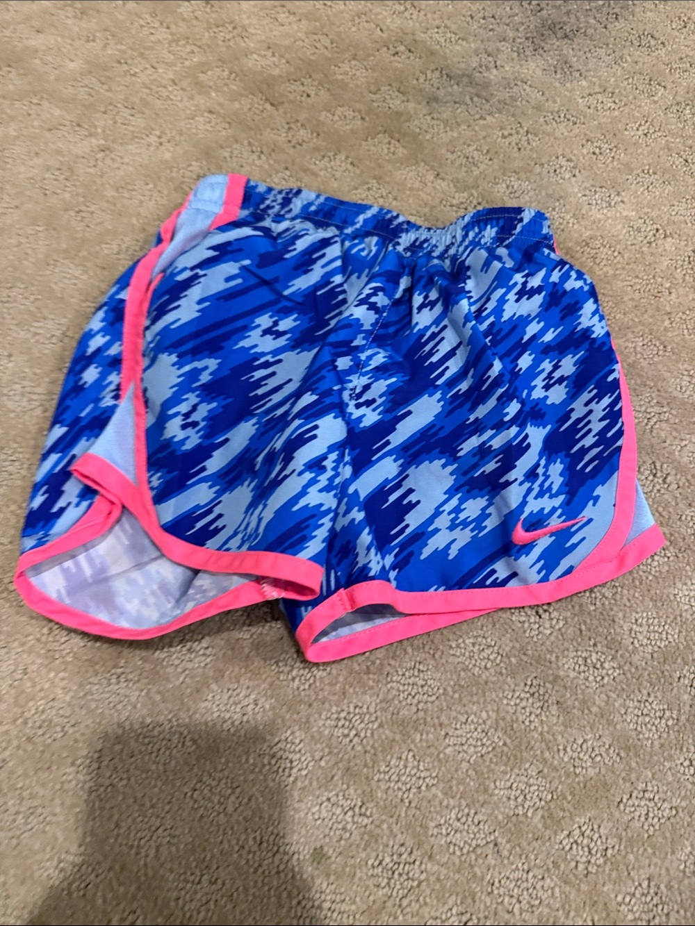 Nike girls Blue Camo Athletic Shorts with Pink Trim